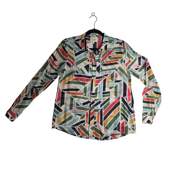 Sezane Sz38 Pierro Silk blend Shirt in Ethnic Green prints. Stylish. Luxury - Picture 1 of 13